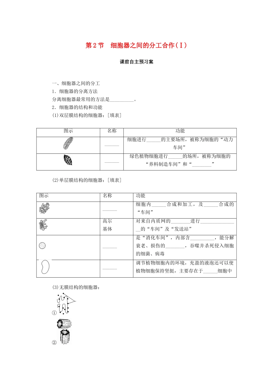 高中生物 第3章 细胞的基本结构 第2节 细胞器之间的分工合作（Ⅰ）学案 新人教版必修1-新人教版高一必修1生物学案_第1页