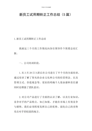 新员工试用期转正工作总结
