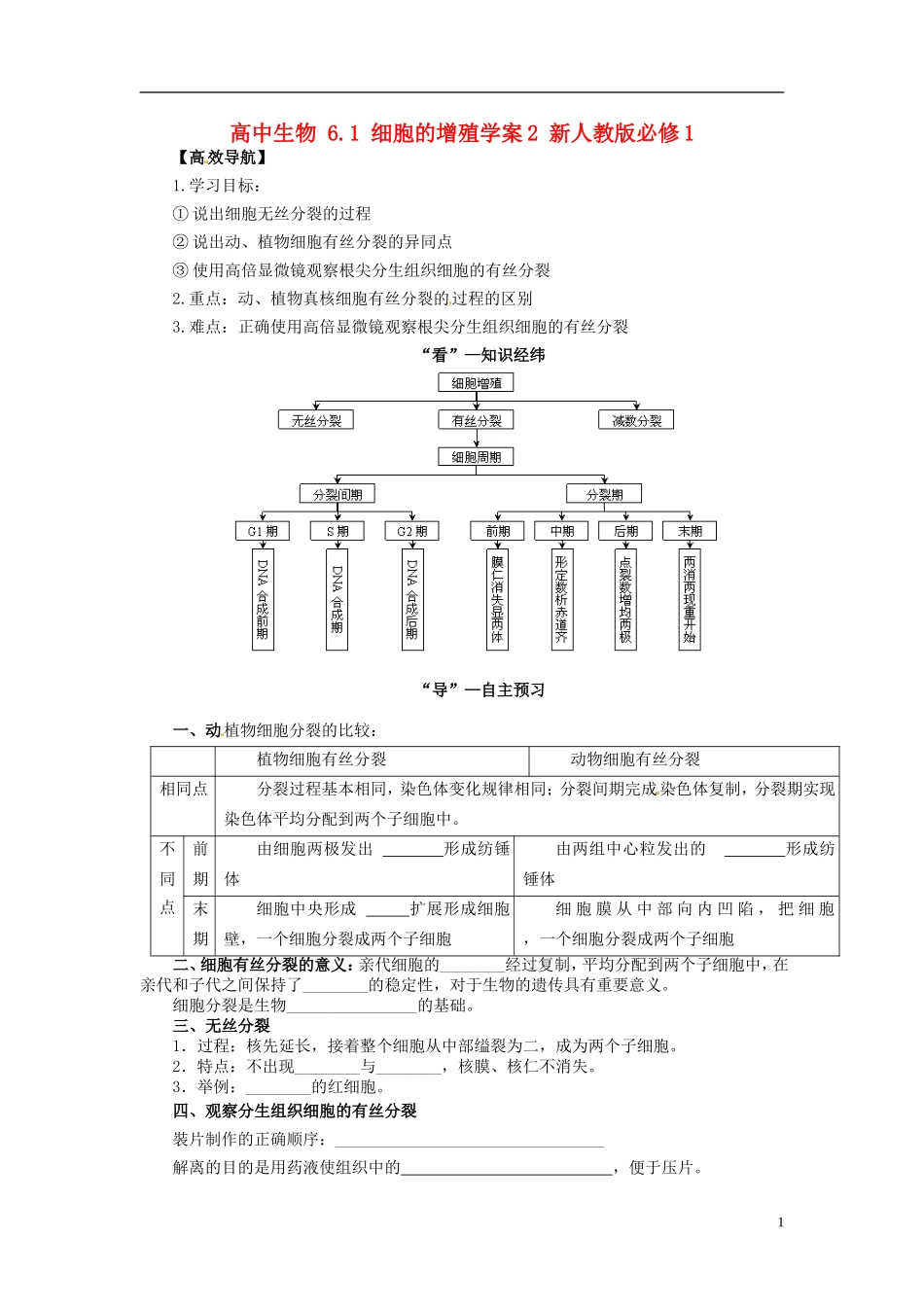 高中生物 6.1 细胞的增殖学案2 新人教版必修1_第1页