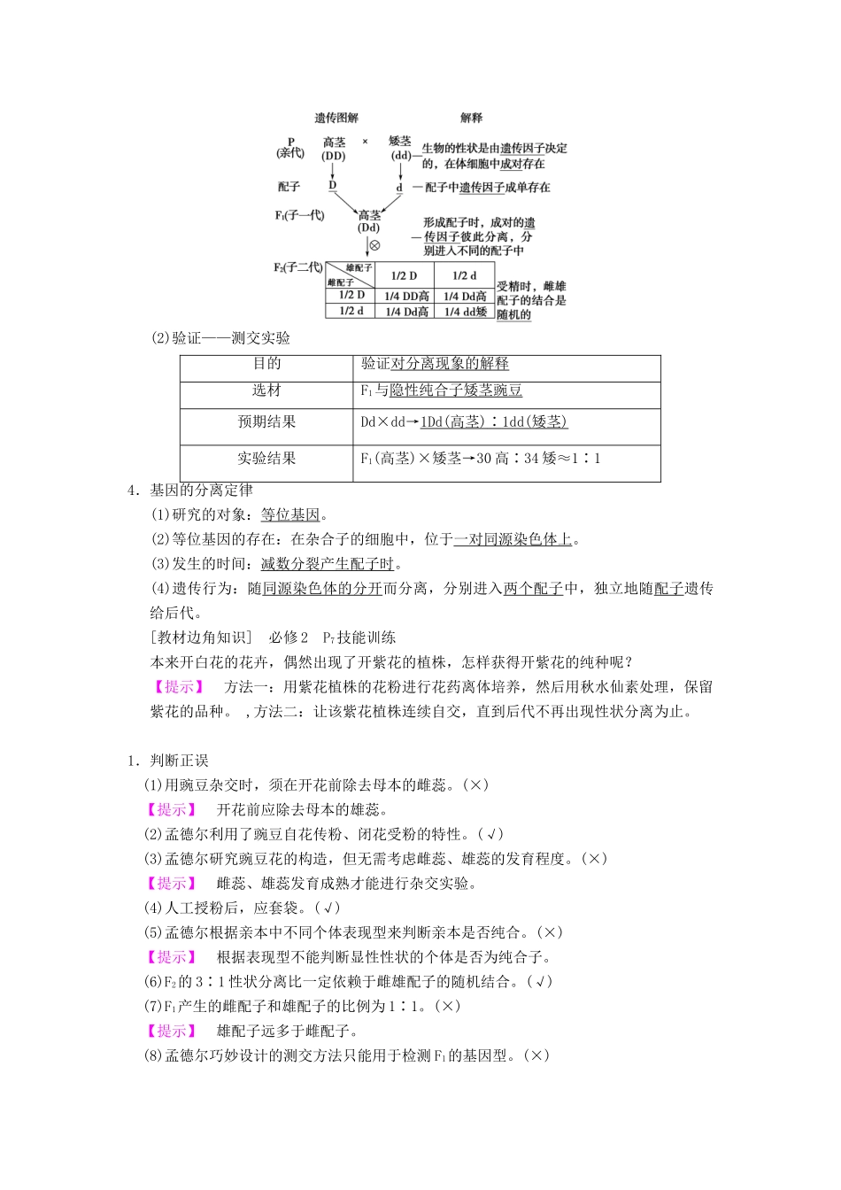 （全国版）高考生物一轮复习 第5单元 遗传定律和伴性遗传 第1讲 孟德尔的豌豆杂交实验(一)学案-人教版高三全册生物学案_第2页