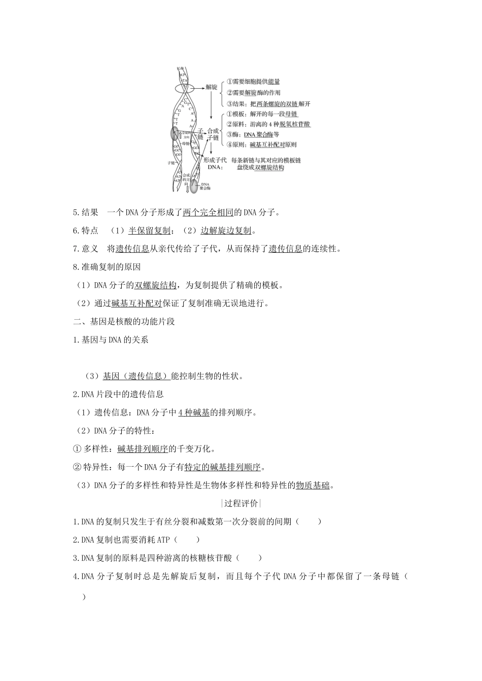 高中生物 第3章 基因的本质 第3节 DNA的复制 第4节 基因是有遗传效应的DNA片段学案 新人教版必修2-新人教版高一必修2生物学案_第2页