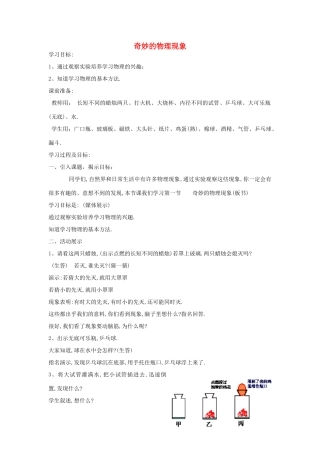 八年级物理上册 奇妙的物理现象教案 苏科版