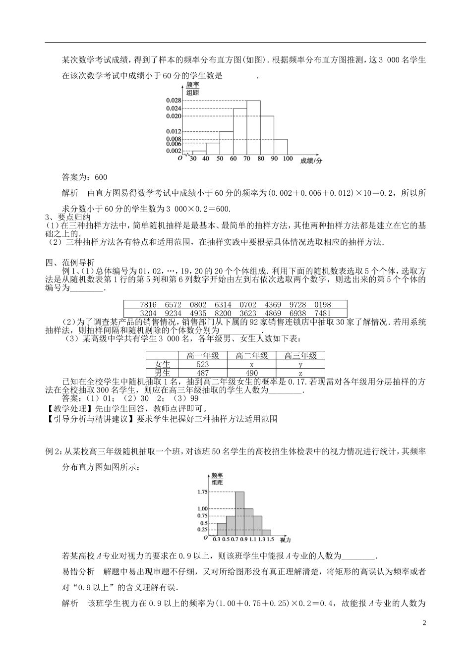 高考数学一轮复习 第十二章 统计与概率 第77课 抽样方法与总体分布的估计教案-人教版高三全册数学教案_第2页