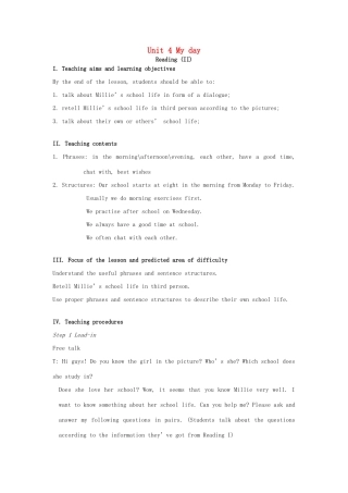 七年级英语上册 Unit 4 My day Reading II教案 （新版）牛津版-（新版）牛津版初中七年级上册英语教案