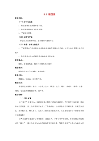 云南省元阳县民族中学八年级物理下册《第9章 电与磁》9.1 磁现象教案 新人教版