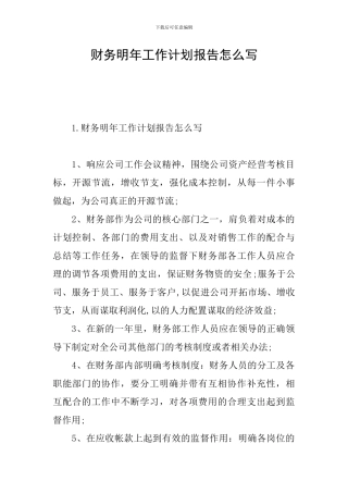 财务明年工作计划报告怎么写