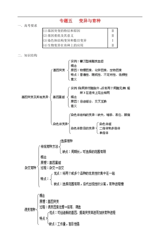 高三生物第二轮复习 专题五 变异与育种预习案-人教版高三全册生物学案