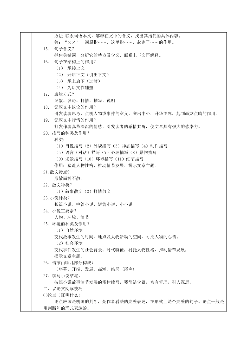 中考语文 记叙文阅读答题技巧复习辅导教案 人教新课标版_第3页