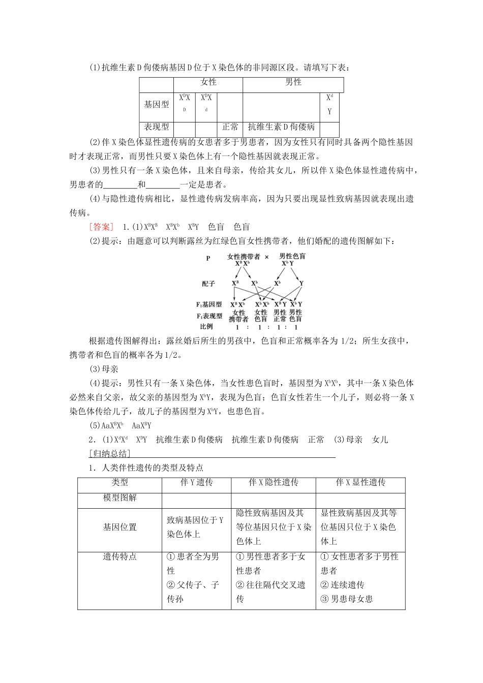 高中生物 第2章 基因和染色体的关系 第3节 伴性遗传学案 新人教版必修2-新人教版高中必修2生物学案_第3页