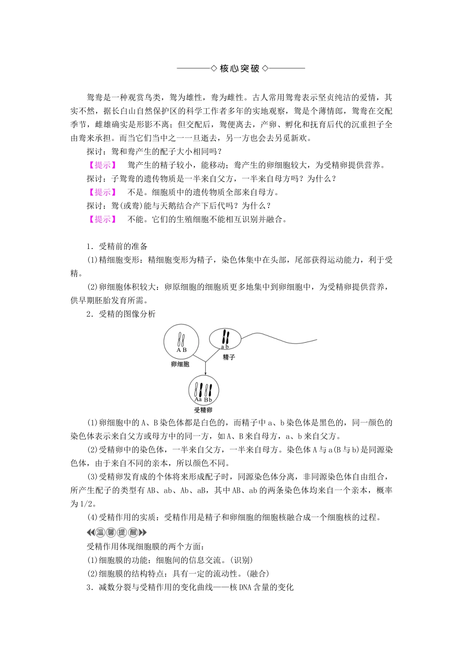 高中生物 第2章 减数分裂和有性生殖 第2节 有性生殖学案 苏教版必修2-苏教版高二必修2生物学案_第2页