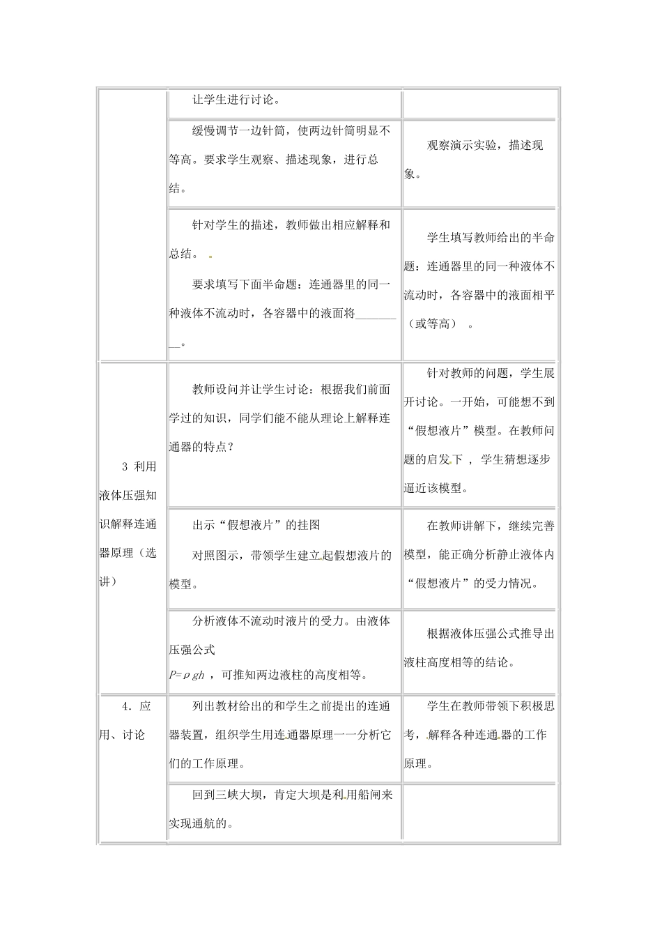 八年级物理下册 第九章 压强 3 连通器教案 （新版）教科版-（新版）教科版初中八年级下册物理教案_第3页