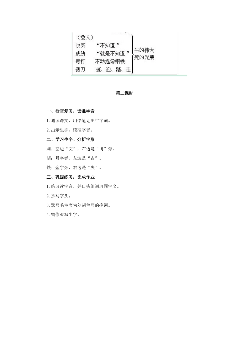 春二年级语文下册 第七单元 第27课《刘胡兰》教学设计 冀教版-冀教版小学二年级下册语文教案_第3页
