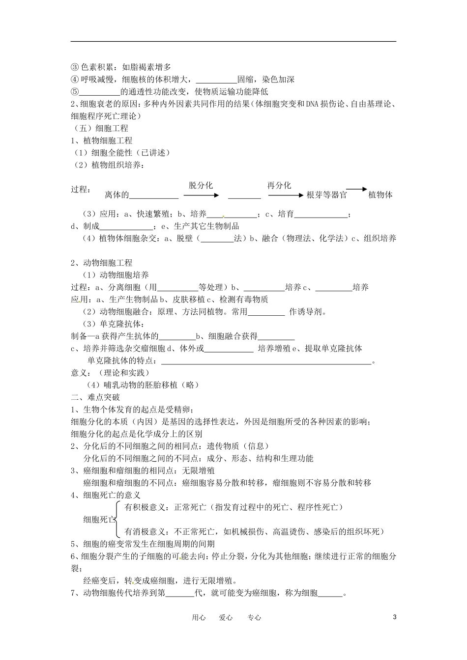 高考生物冲刺 细胞分化、衰老、癌变和细胞工程学案 新人教版_第3页