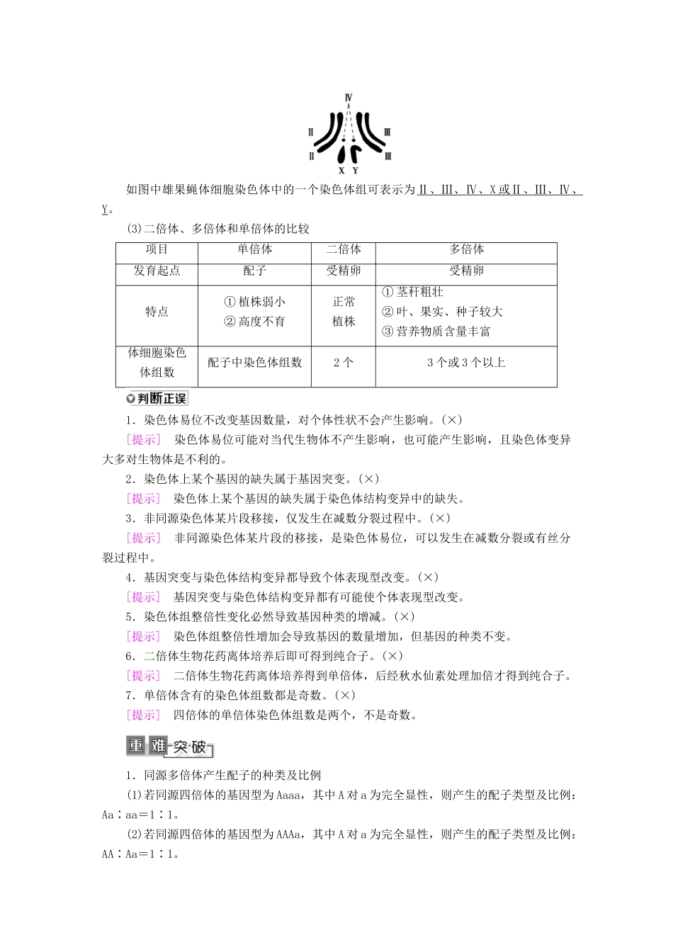 高考生物一轮复习 第7单元 生物的变异、育种与进化 第2讲 染色体变异与生物育种学案 苏教版必修2-苏教版高三必修2生物学案_第2页