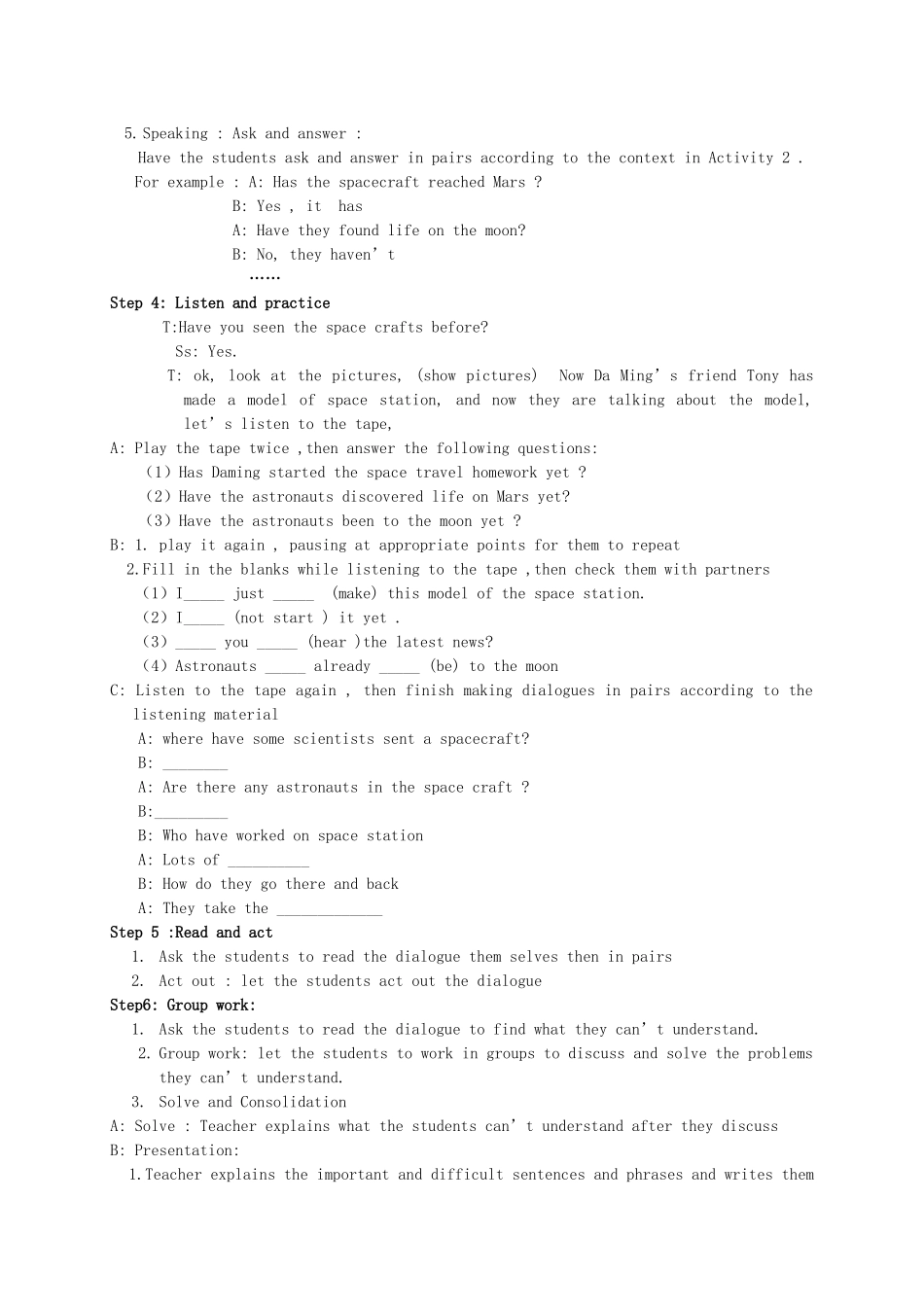 八年级英语下册 Module 3 Journey to space Unit1 Has it arrived yet教案（新版）外研版-（新版）外研版初中八年级下册英语教案_第2页