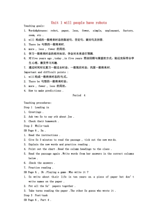 云南省丽江市永北镇中学八年级英语下册《Unit 1 will people have robots Period 4》教案 人教新目标版