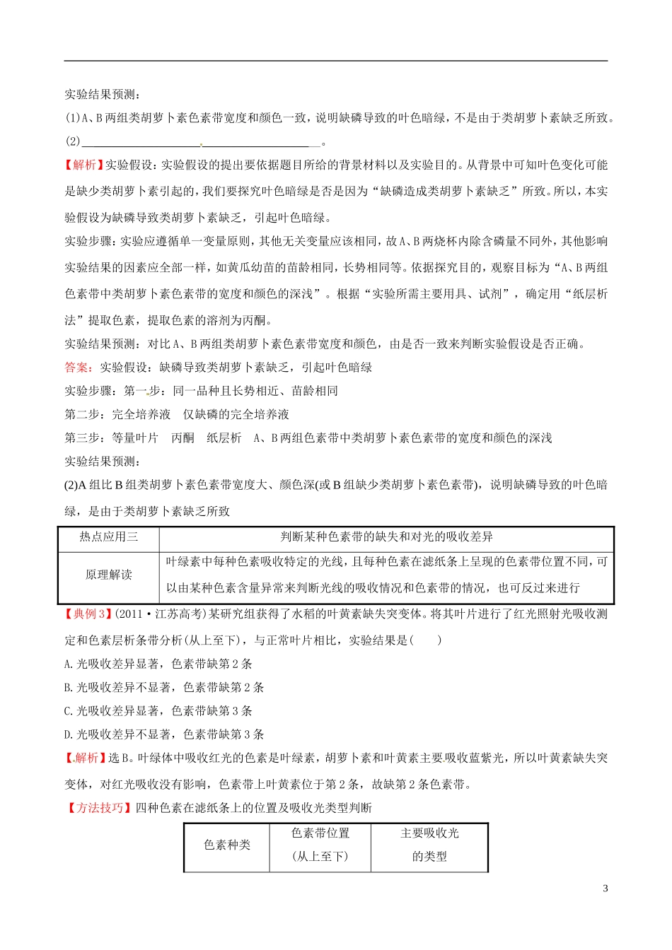 高考生物大一轮复习 实验迁移应用 探究活动 1.3.2叶绿体色素的提取与分离学案 中图版-中图版高三全册生物学案_第3页