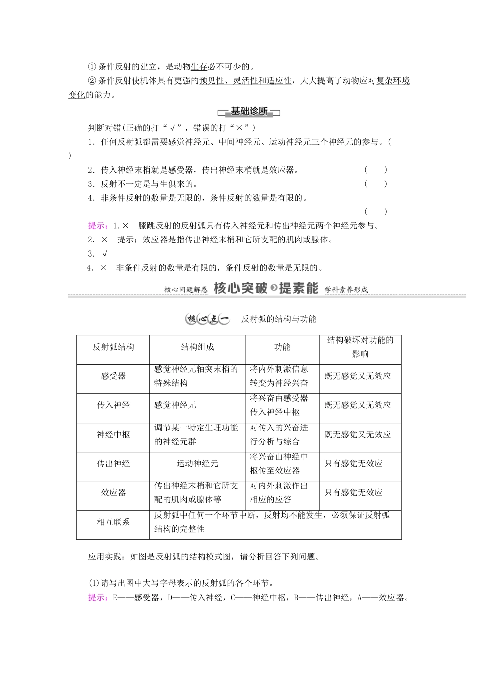 高中生物 第2章 神经调节 第2节 神经调节的基本方式学案 新人教版选择性必修1-新人教版高中选择性必修1生物学案_第2页