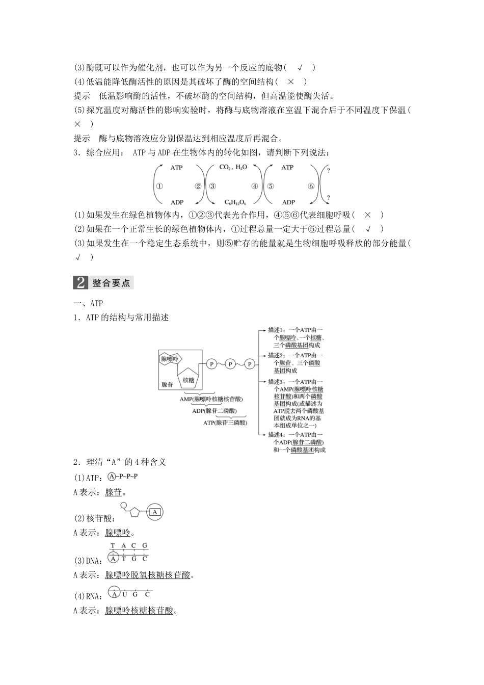（浙江选考）高三生物二轮专题复习 专题二 ATP、酶与物质运输 考点1 ATP与酶学案 新人教版-新人教版高三全册生物学案_第2页
