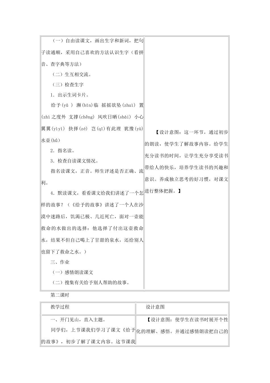 春四年级语文下册《给予的故事》教案 冀教版-冀教版小学四年级下册语文教案_第2页