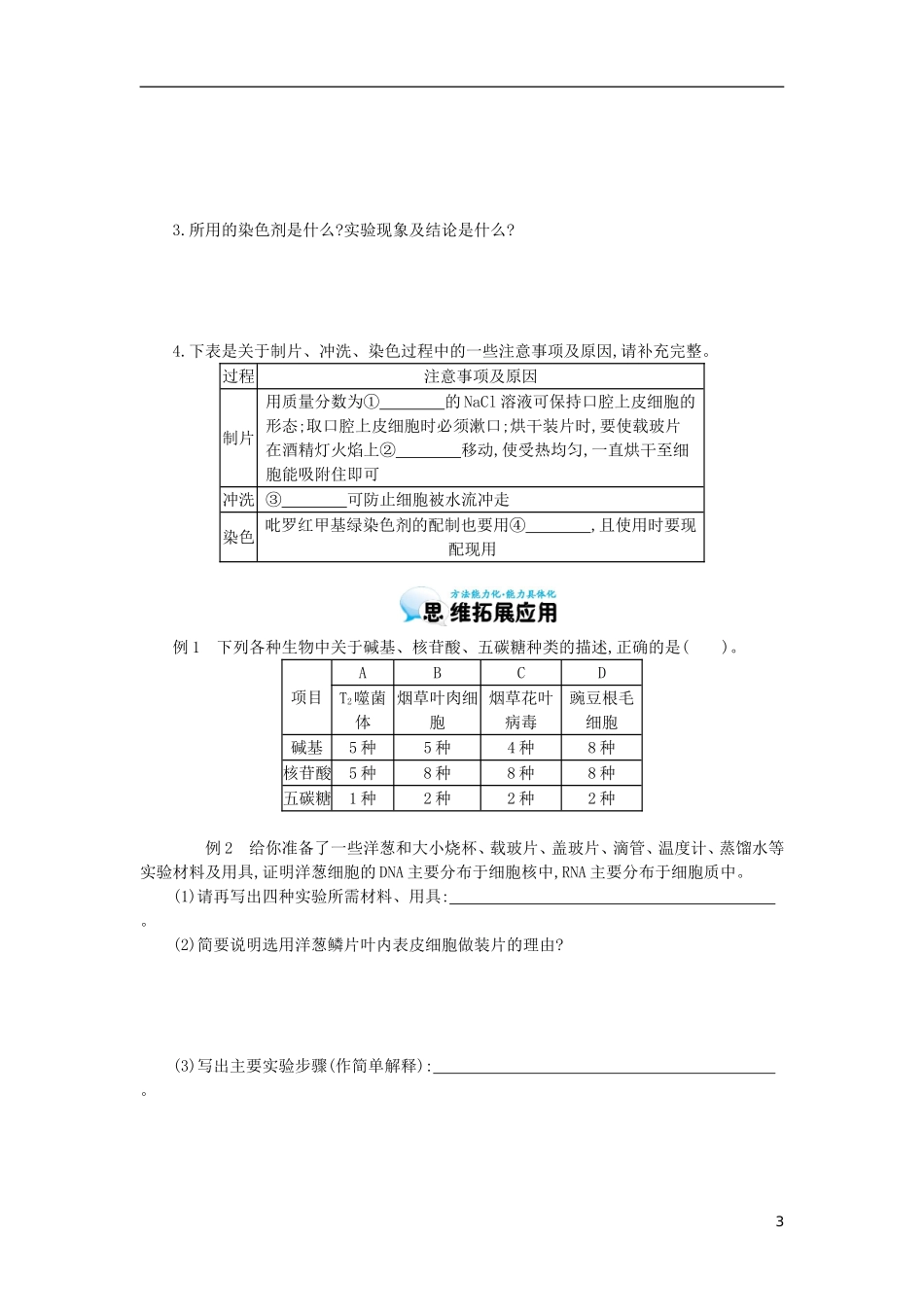 高中生物 第2章 第3节 遗传信息的携带者-核酸导学案 新人教版必修1-新人教版高一必修1生物学案_第3页
