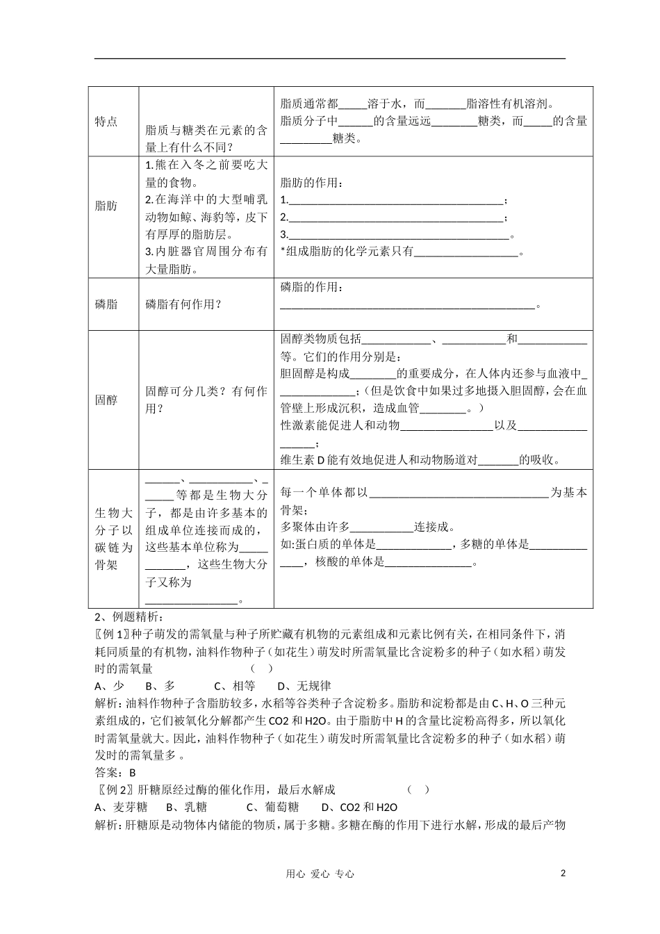 高中生物 2.4《细胞中的糖类和脂质》学案（1） 新人教版必修1_第2页