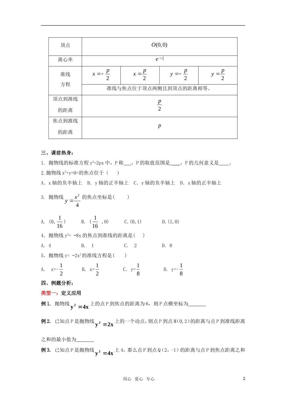 高三数学抛物线专题教案 新人教A版_第2页