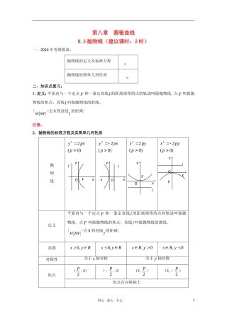 高三数学抛物线专题教案 新人教A版