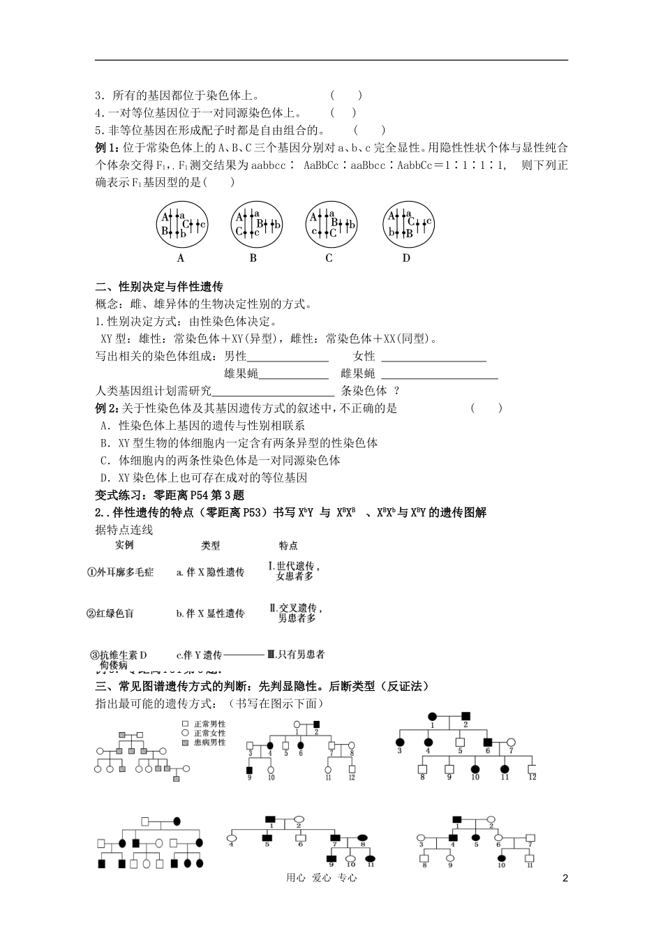 高考生物一轮复习 基因在染色体上及伴性遗传导学案 必修2_第2页