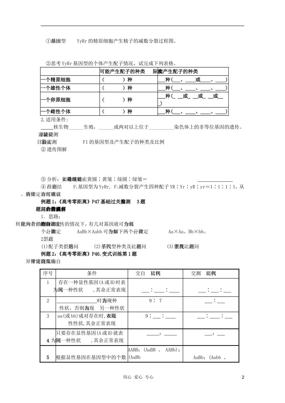 高考生物一轮复习 孟德尔豌豆杂交实验（二）导学案 必修2_第2页