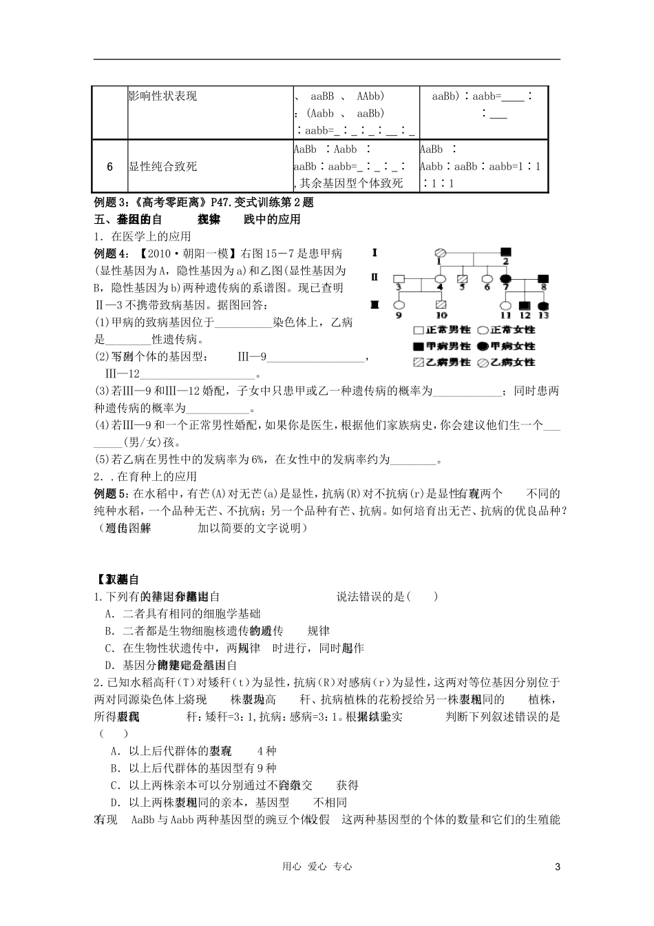 高考生物一轮复习 孟德尔豌豆杂交实验（二）导学案 必修2_第3页