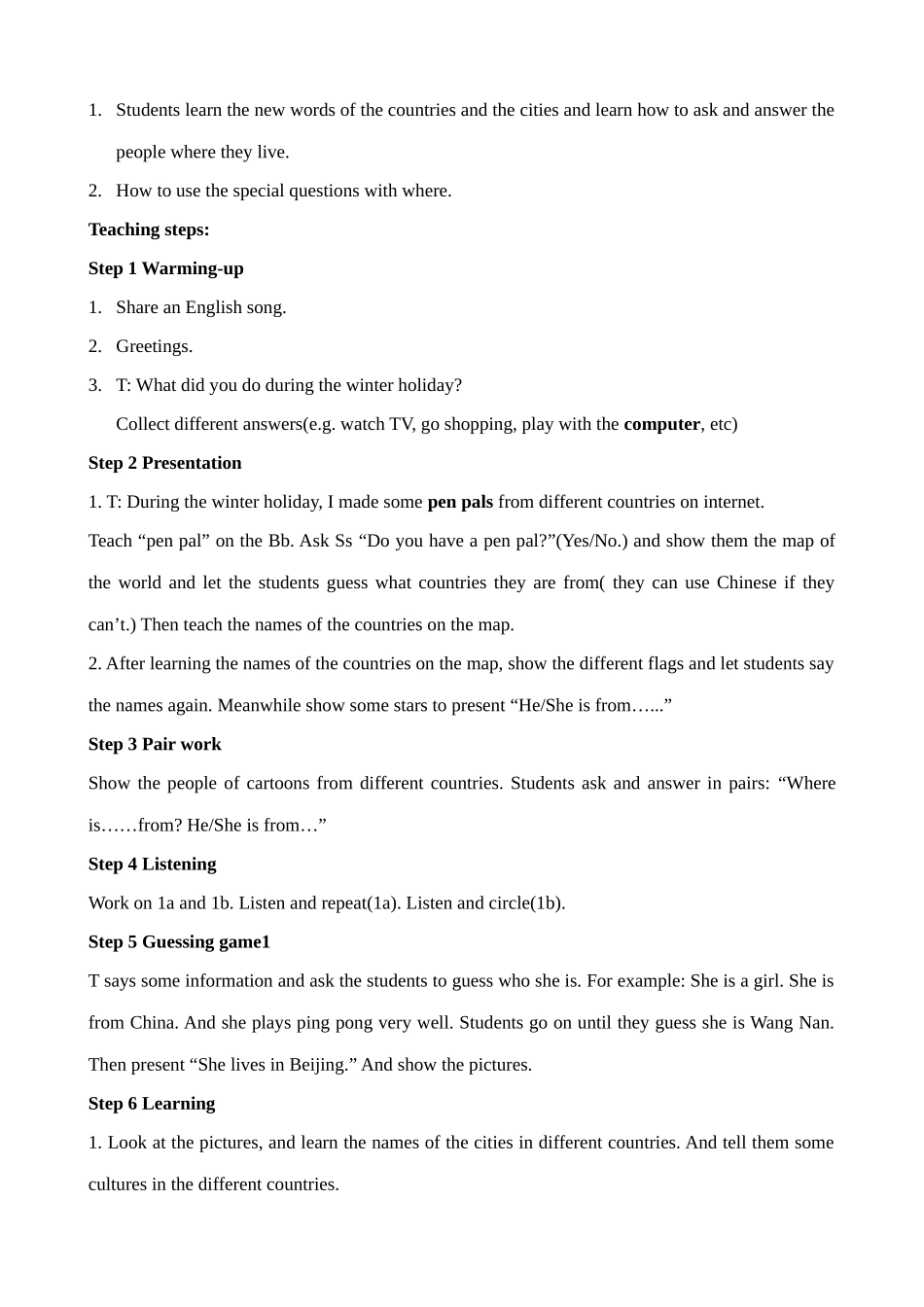 七年级英语Where is your pen pal from教案 新课标 人教版_第3页