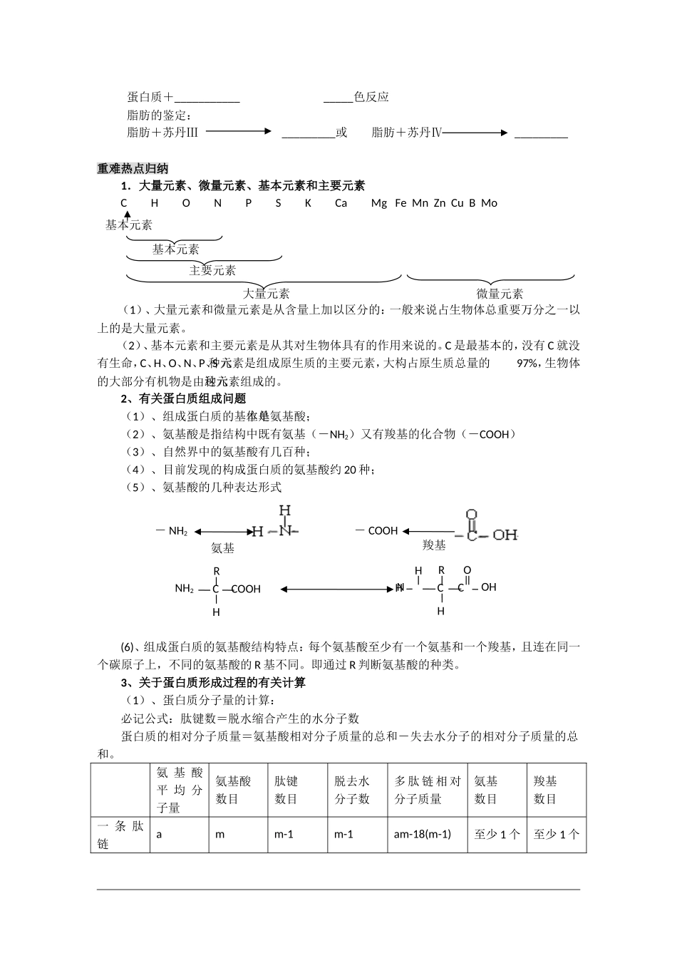 高三生物一轮复习教学案：细胞的元素与分子 新人教版必修1_第3页