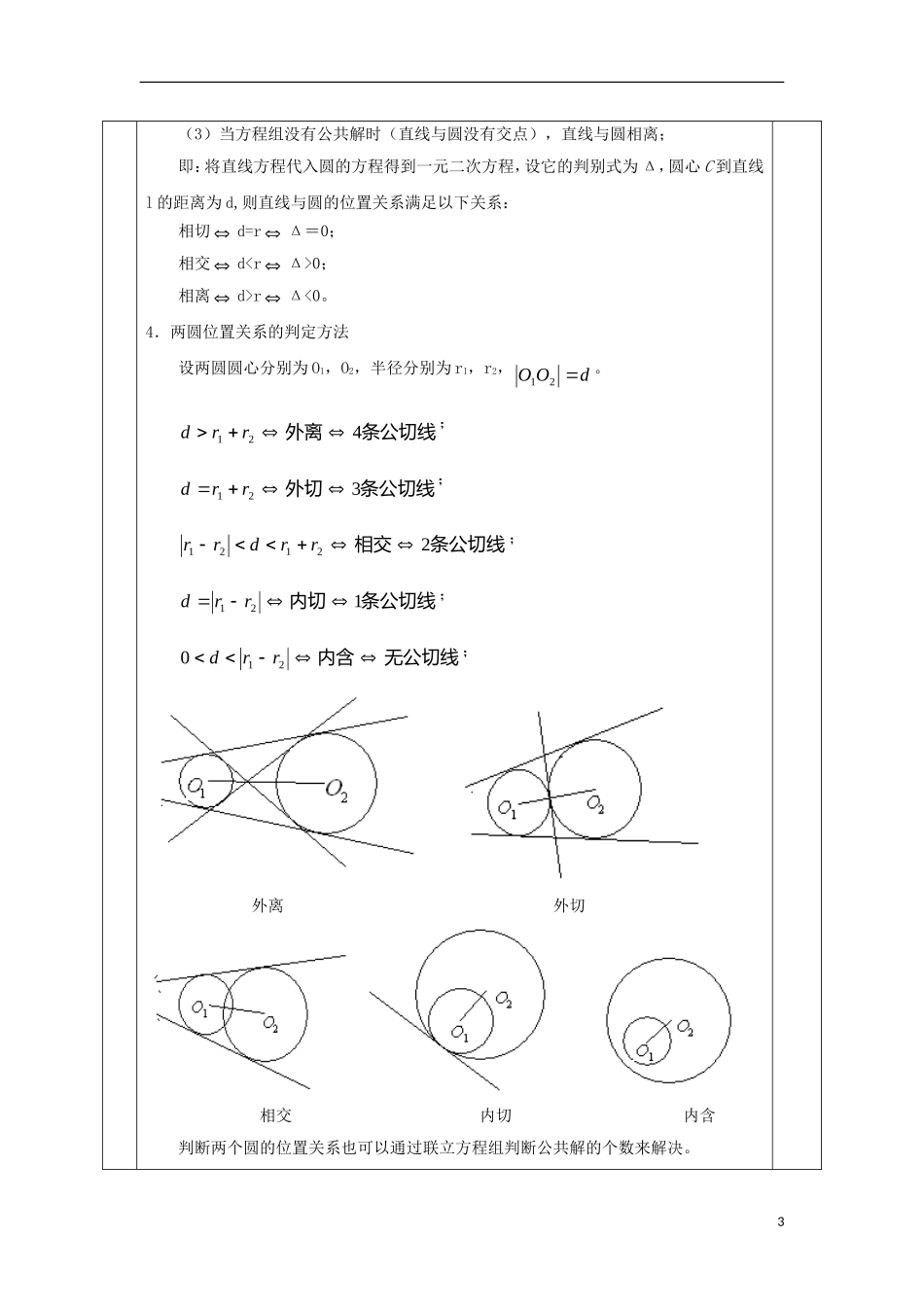 安徽省宿松县高三数学一轮复习 第28讲 直线、圆的位置关系教案-人教版高三全册数学教案_第3页