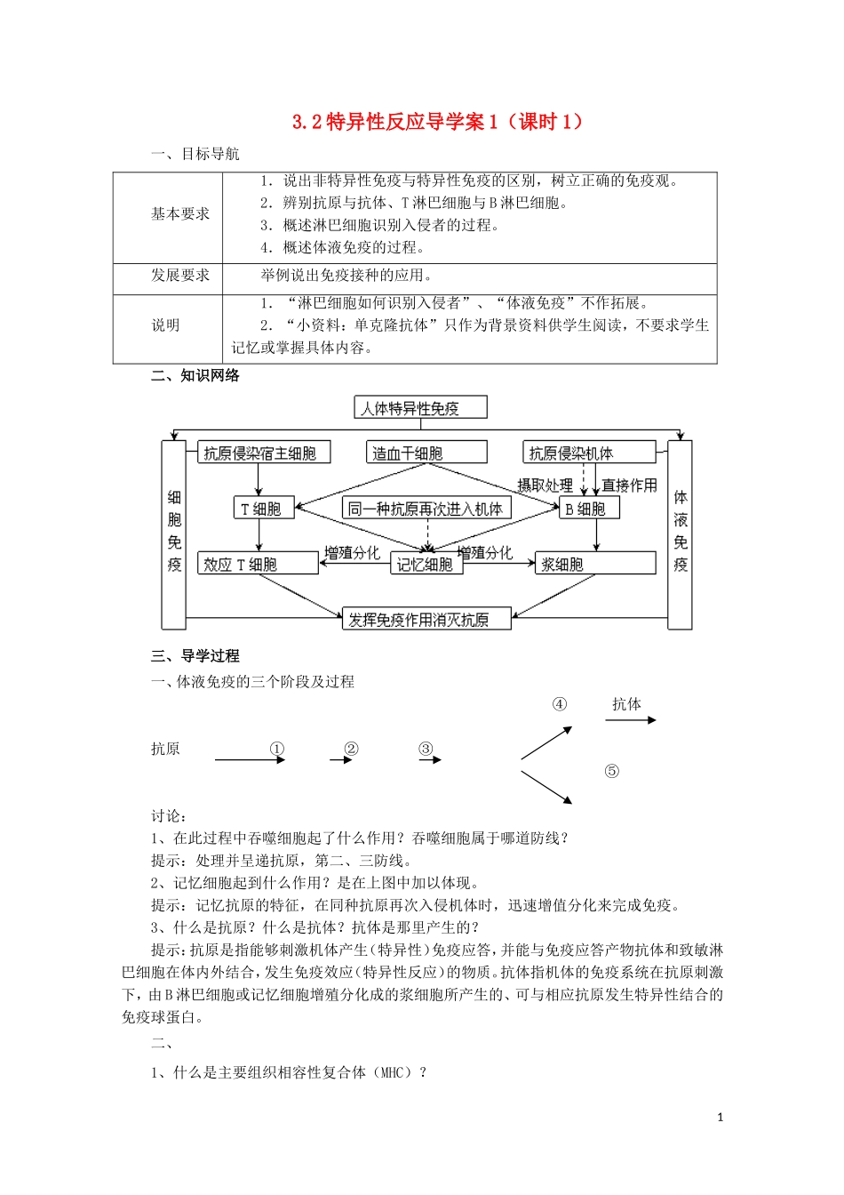 高中生物 3.2 特异性反应导学案（第1课时）浙科版必修3_第1页