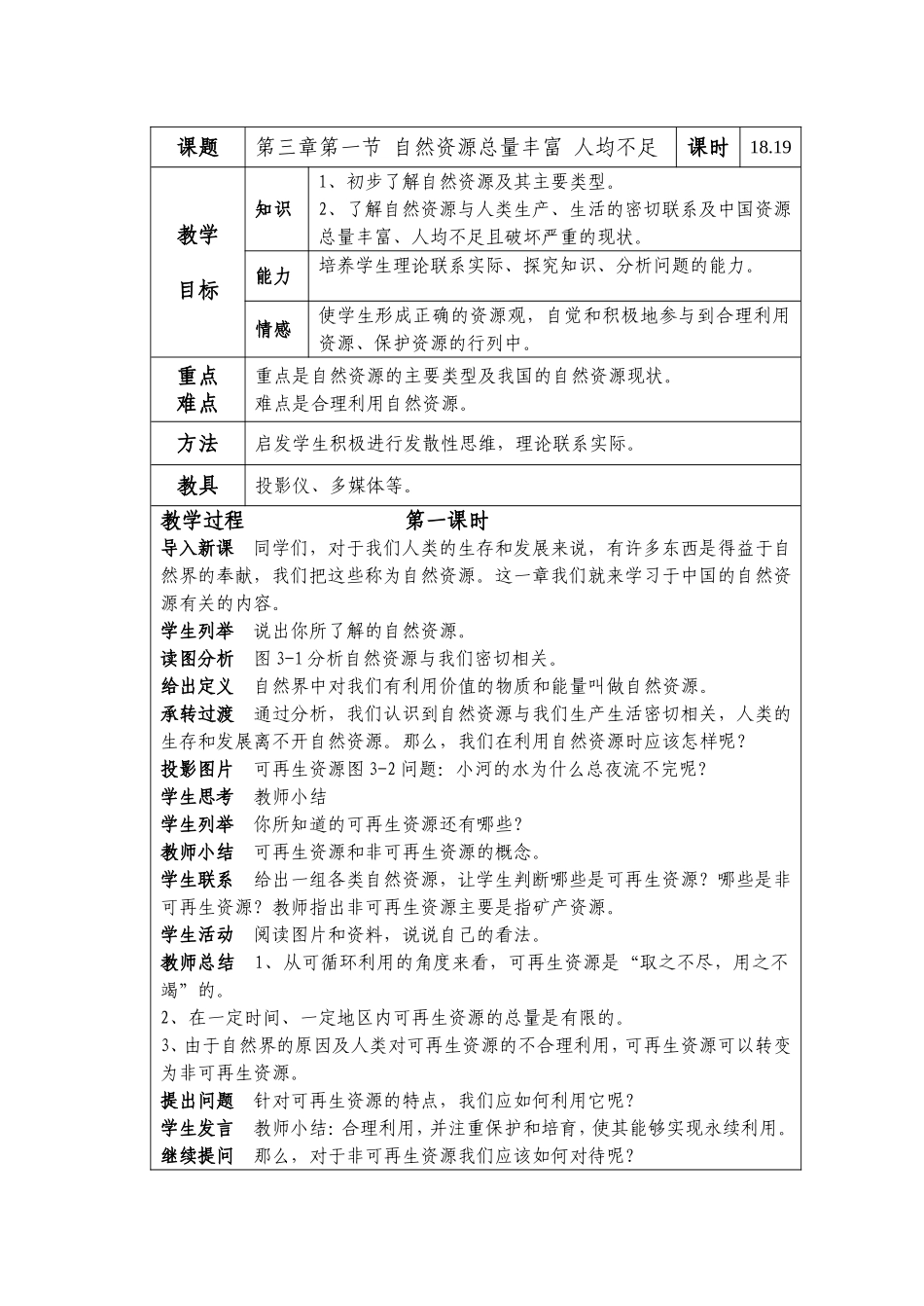八上第三章第一节自然资源总量仿佛人均不足_第1页