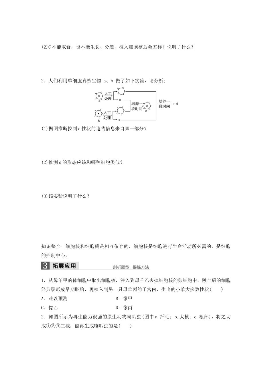 高中生物 2.4 细胞核 原核细胞学案 浙科版必修1-浙科版高中必修1生物学案_第2页