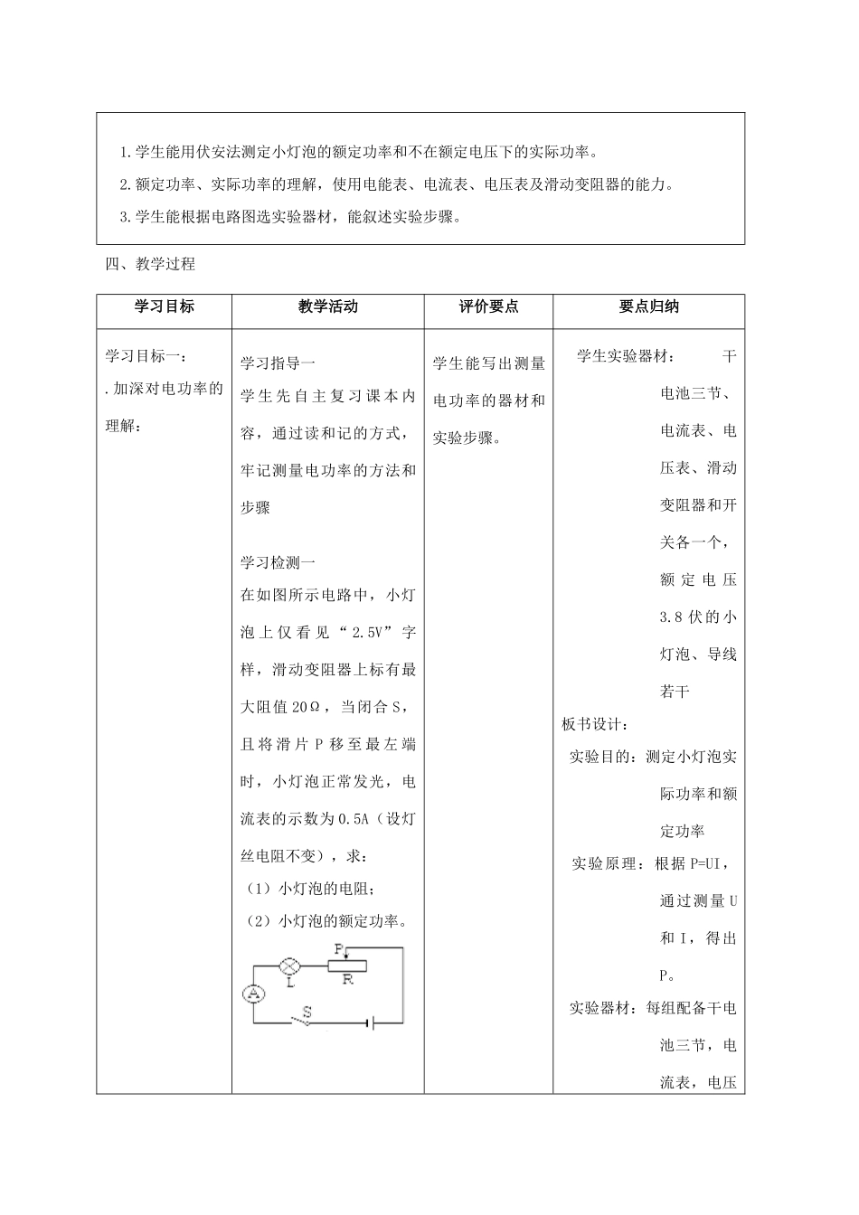 九年级物理全册 16.3 伏安法测量电功率教案 （新版）沪科版-（新版）沪科版初中九年级全册物理教案_第2页