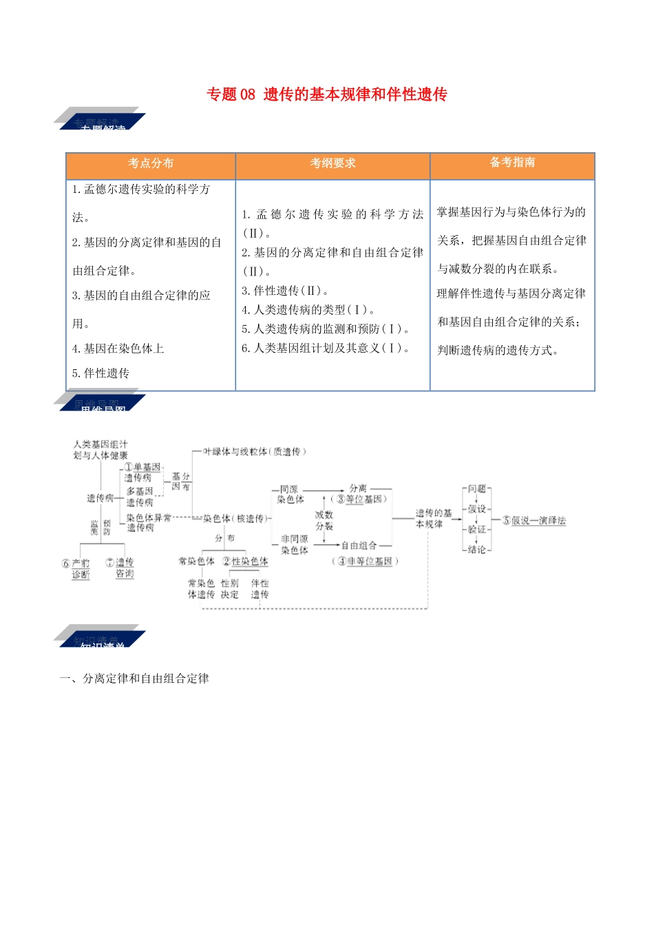 备战高考生物二轮复习 新突破 专题08 遗传的基本规律和伴性遗传学案（含解析）-人教版高三全册生物学案_第1页