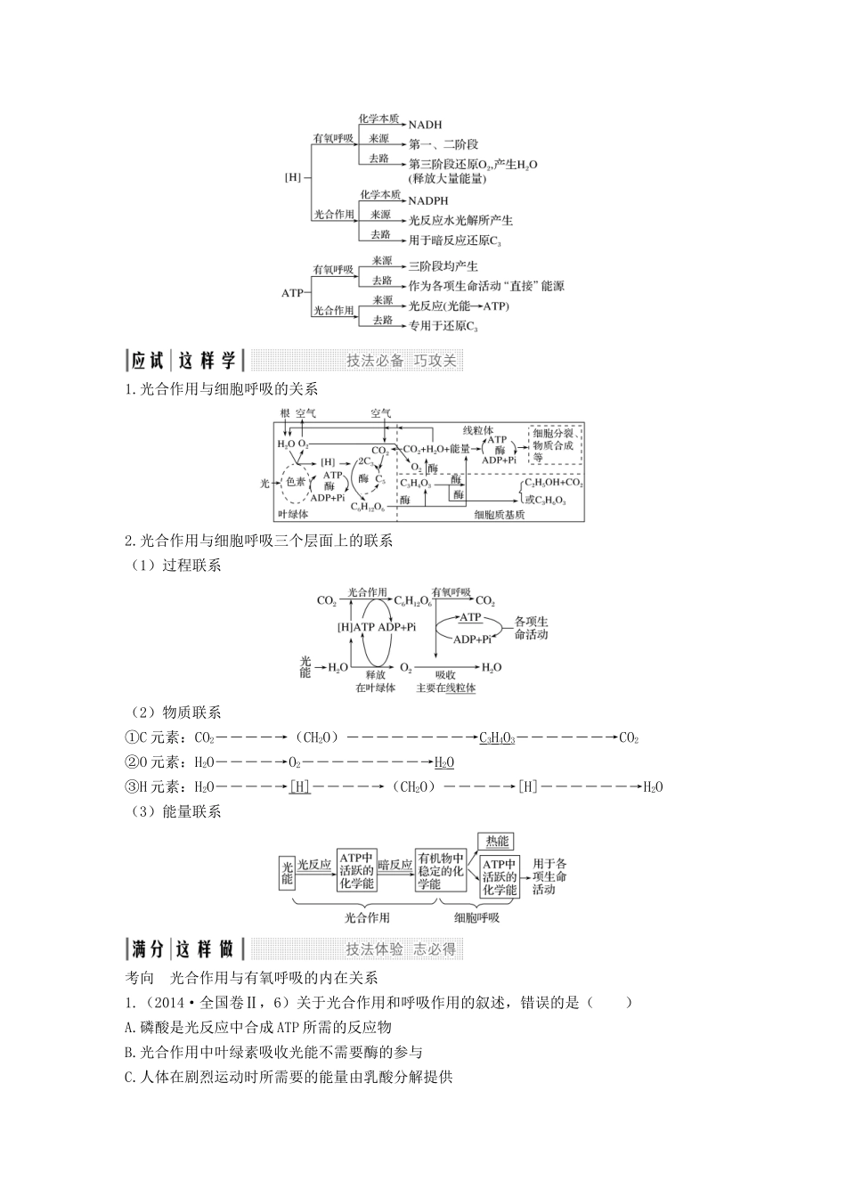 高考生物一轮复习 第一单元 有机体中的细胞 考点加强课1 光合作用与呼吸作用的关系级影响因素创新备考学案 中图版-中图版高三全册生物学案_第2页