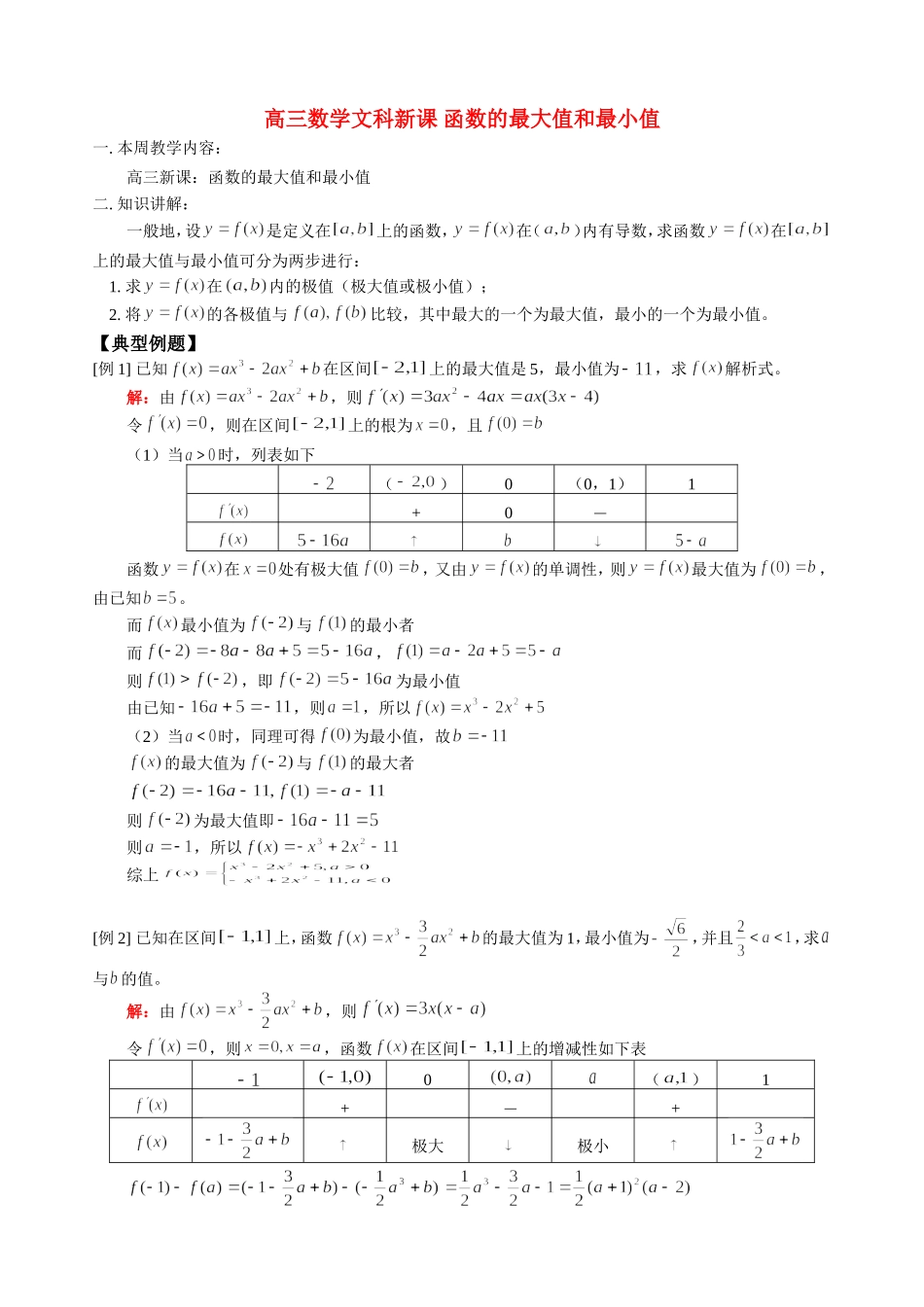 高三数学文科新课 函数的最大值和最小值 人教版_第1页