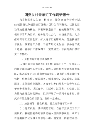 团委乡村青年汇工作调研报告