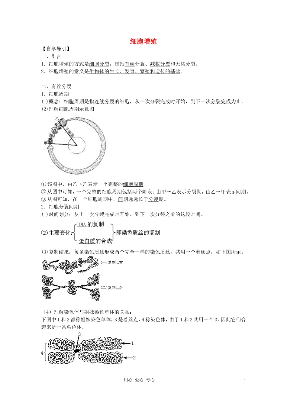 高中生物 第2章 细胞增殖2全套导学案 新人教版必修1_第1页