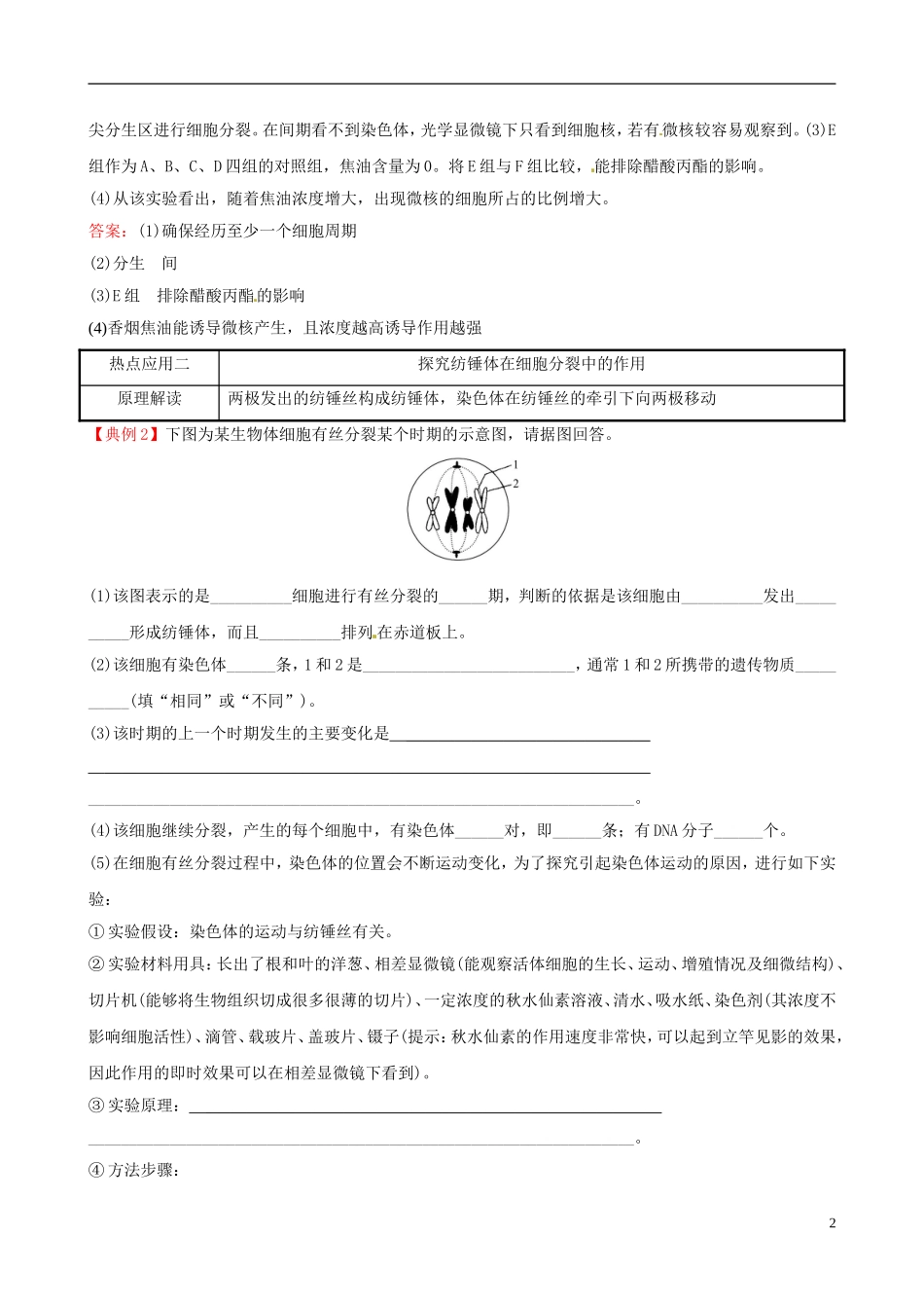 高考生物大一轮复习 实验迁移应用 探究活动 1.4.1观察植物细胞的有丝分裂学案 中图版-中图版高三全册生物学案_第2页
