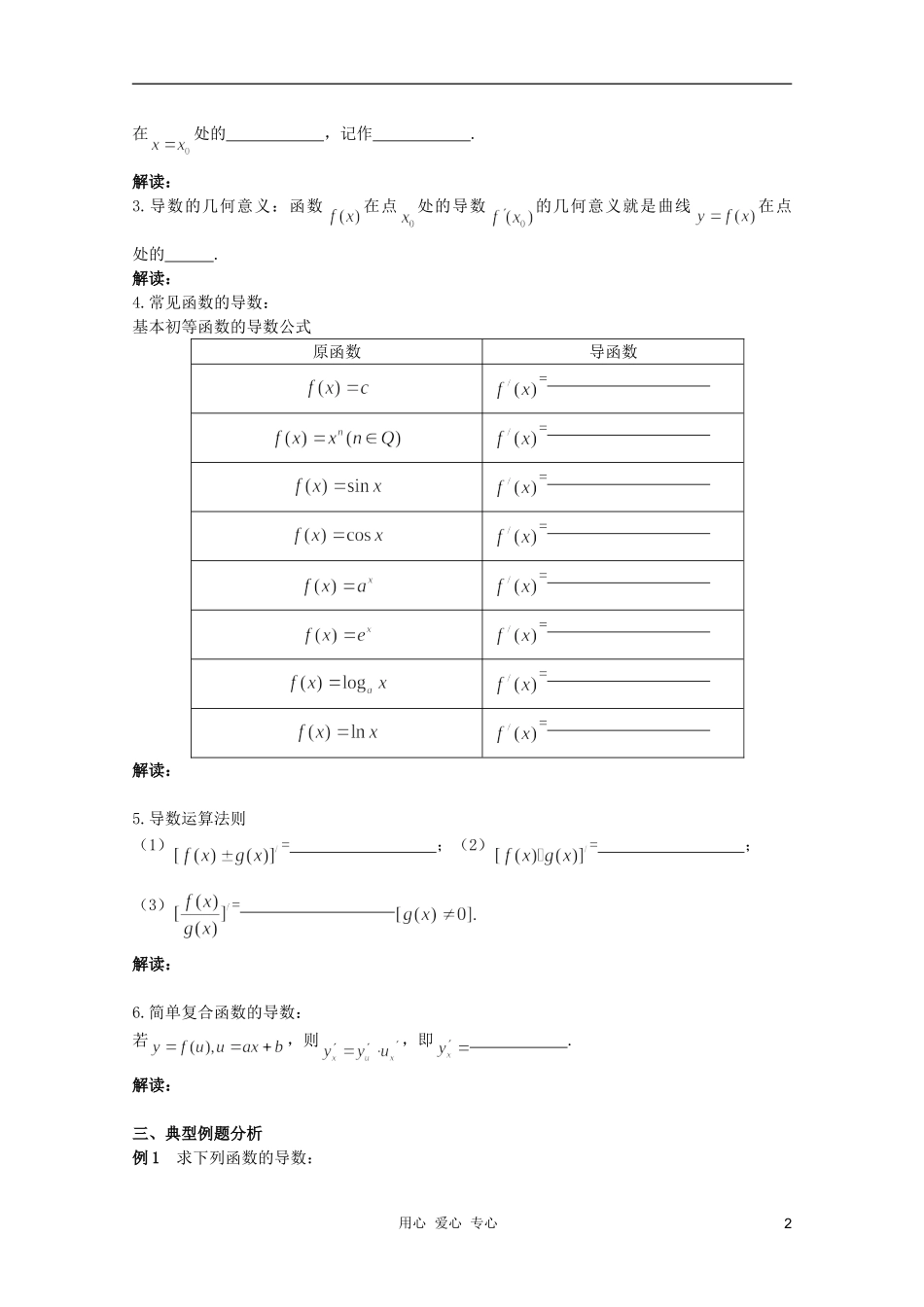 北京第十八中学高三数学第一轮复习 30 导数的概念、性质与运算（1）教案（学生版）_第2页