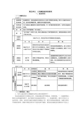 人教版8上历史知识归纳与检测 第五单元人民解放战争的胜利