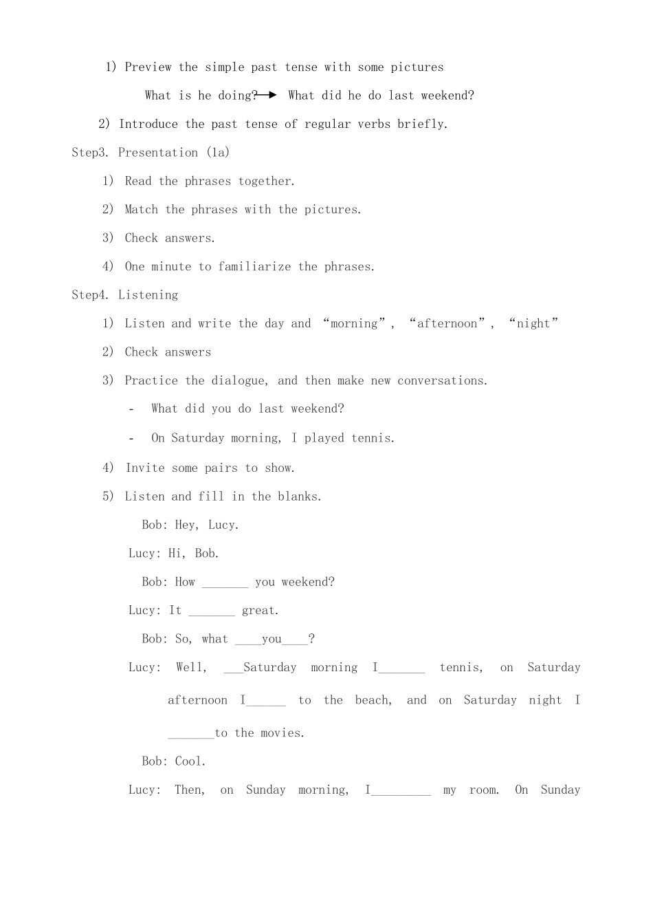 七年级英语下册 Unit 9 How was your weekend教案 人教新目标版_第3页