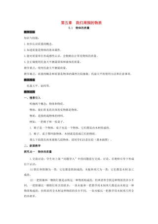八年级物理上册 5.1 物体的质量教案 粤教沪版-粤教沪版初中八年级上册物理教案