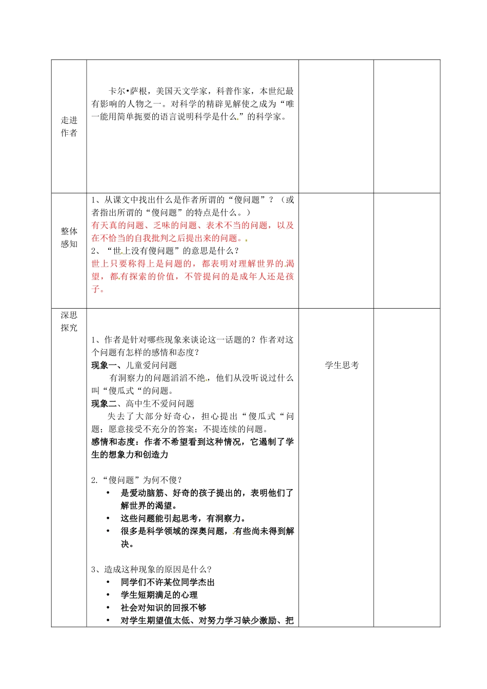 九年级语文上册 12 世上没有傻问题教案 语文版-语文版初中九年级上册语文教案_第2页