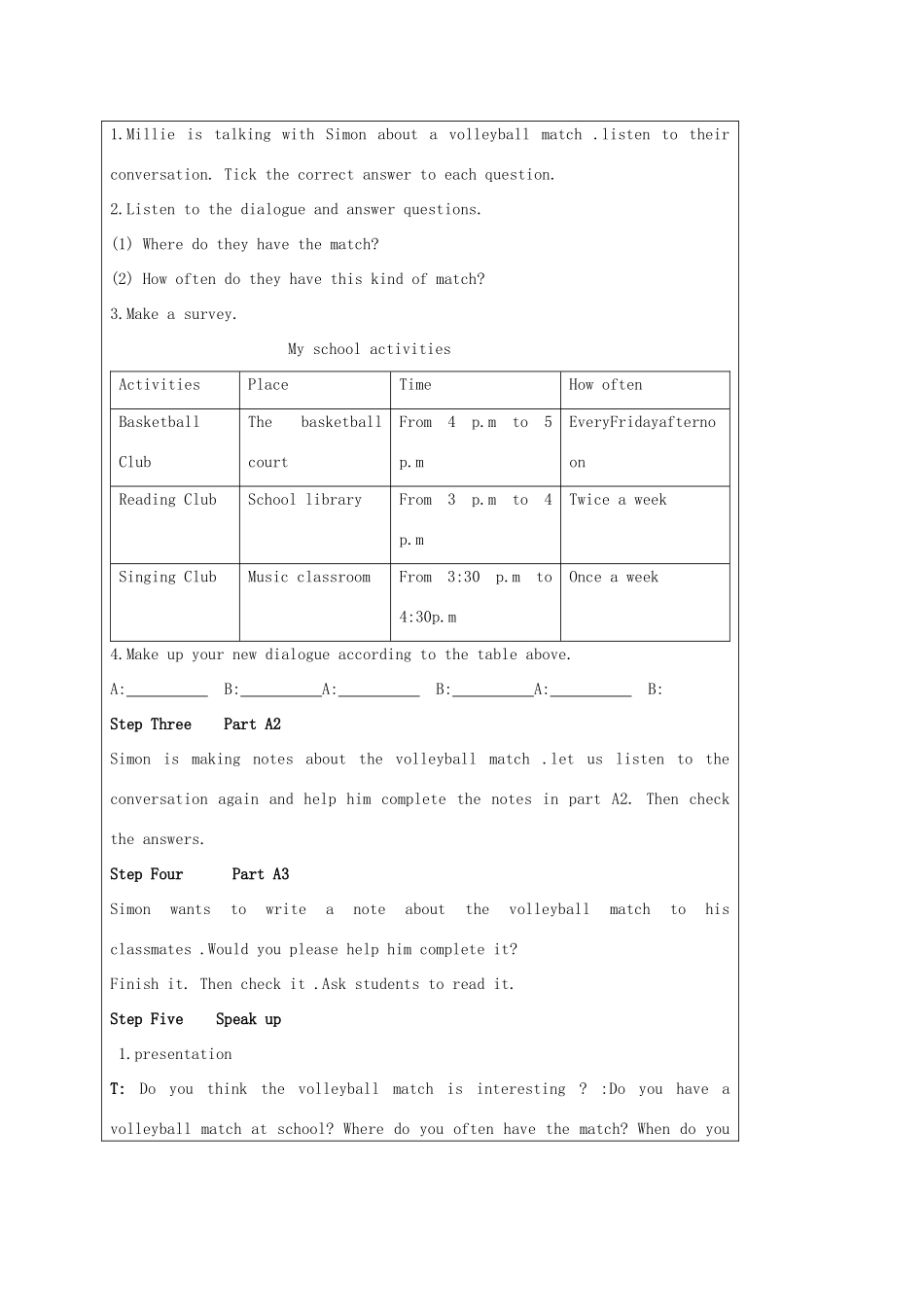 七年级英语上册 Unit 4 My day integratedskills教案 （新版）牛津版-（新版）牛津版初中七年级上册英语教案_第2页